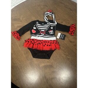 Infant Baby Girl Halloween Pirate Tutu‎ Bodysuit & Headband Sizes 0/3 M NWT
